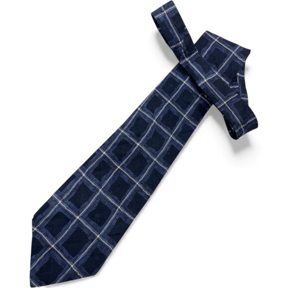 Bill Blass Silk Tie Geometric Abstract Blue Cubes - Picture 2 of 6